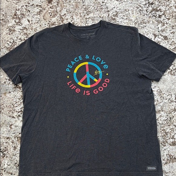 Life Is Good Charcoal Tee with Peace & Love Design - Picture 1 of 7